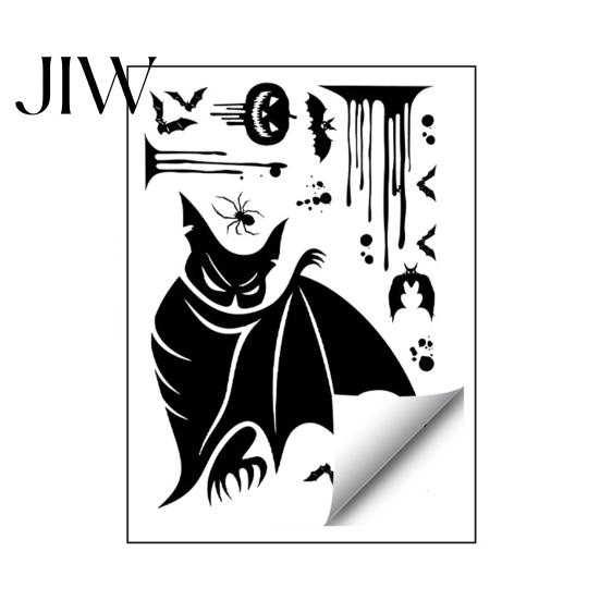 Living Room Wall Murals Halloween Static Sticker, with Witch/Ghost/Castle/Bat Horror Silhouette Patterns, Durable PVC Theme Home Decor Decals,