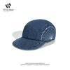 New blue-dyed denim soft-top cap, chrysanthemum embroidery, street versatile short-brimmed baseball hat