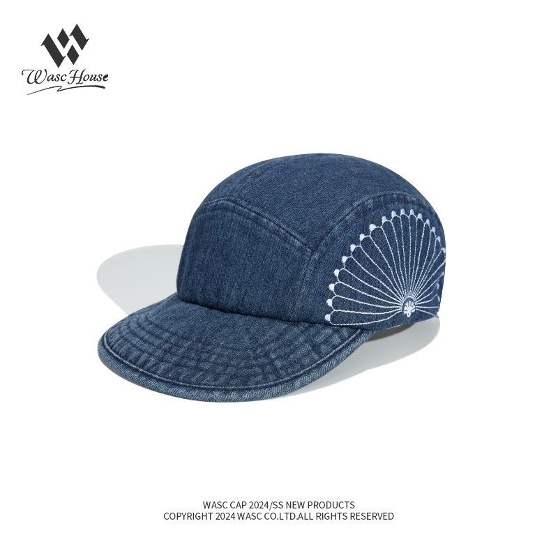 New blue-dyed denim soft-top cap, chrysanthemum embroidery, street versatile short-brimmed baseball hat