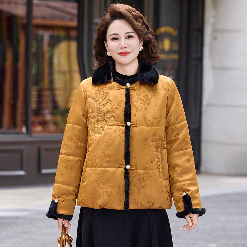 2025 Women's Plus Size Winter Coat - Chinese Style Short Cotton Jacket for Mothers (40+ Years)