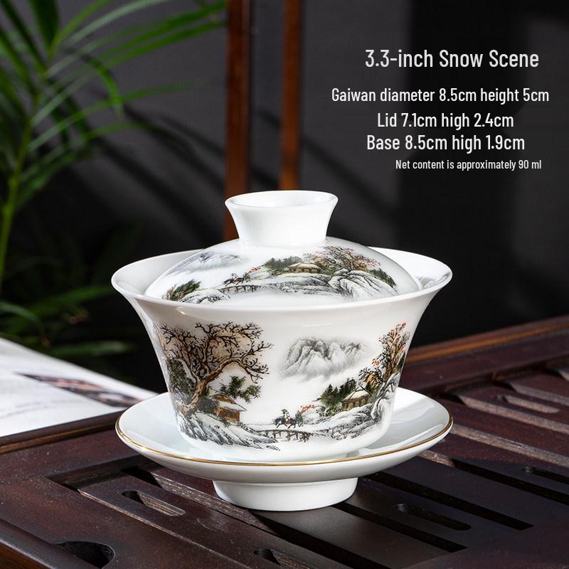 Chaozhou Blue and White Porcelain Gongfu Tea Set: Gaiwan, Mini Tea Cup, and Bowl