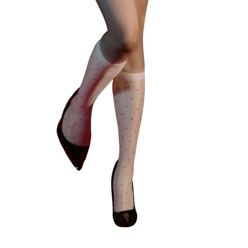 Vintage Dot Pattern Shimmery Silky Sheer Long Socks Fashionable Sexy Shinning Oil Stockings for Women Club Party Hosiery