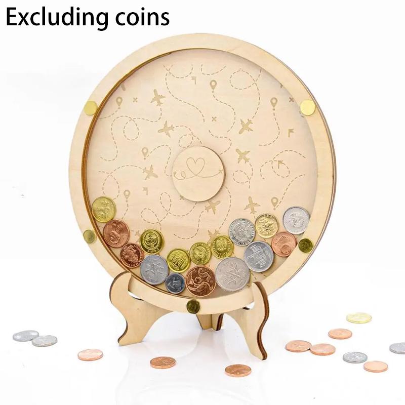 1Pc Coin Display Holder Vault Savings Bank Keepsake Cash Adventure Money Collection With Slot On Top Wooden Coin Box Memories