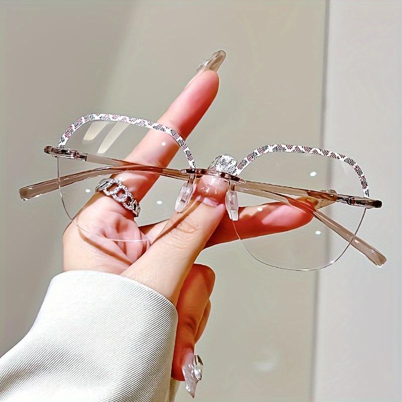 Elegant Floral Pattern Fashion Rimless Geometric Reading Glasses, Unisex Vintage Eyewear, Anti-Radiation Computer Glasses