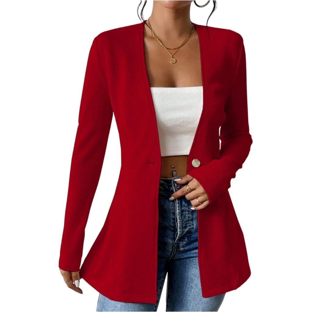 Women's Fashion Casual V-neck Single-button Solid Color Long-sleeved Suit Jacket