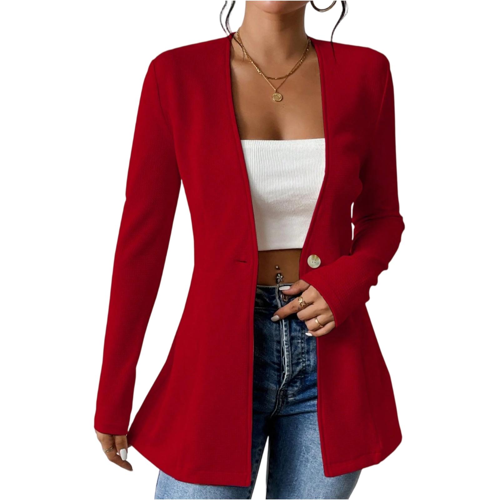 

Женский модный повседневный пиджак с V-образным вырезом на одной пуговице однотонный с длинным рукавом XL