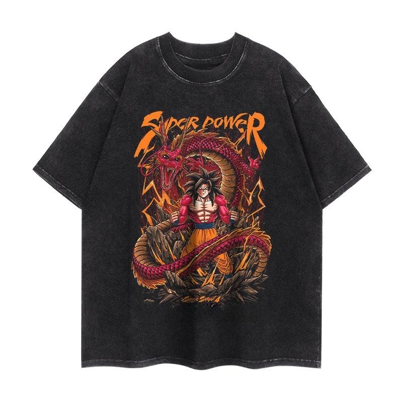 Dragon Ball Wukong Anime T-shirt Men's and Women's Retro Washed Short Sleeve T-shirt Street Wear Loose Casual Top Summer Y2k2026
