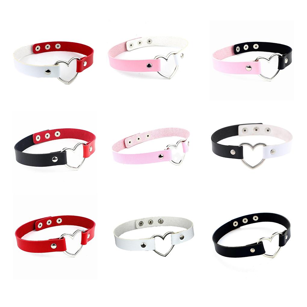 PU Leather Neck Chain Heart Pendant Necklaces Handmade Punk Sweater Chains Choker Jewelry For Girl Body Cosplay