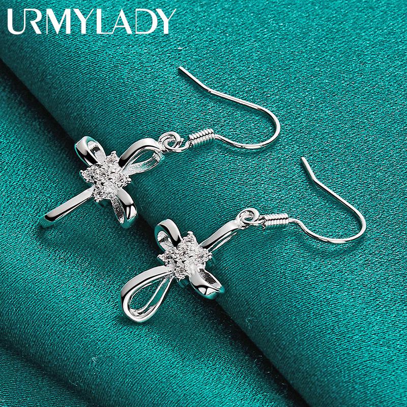 925 Sterling Silver Bowknot Zircon Earrings For Women Charm Jewelry