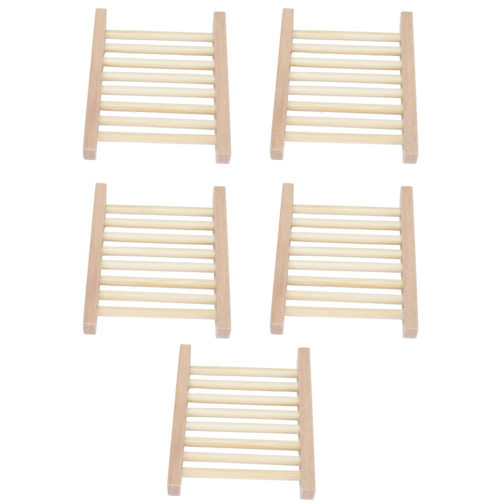 5pcs Bamboo Soap Dish Waterproof Antislip Wooden Bar Soap Holder for Shower Bathroom Kitchen