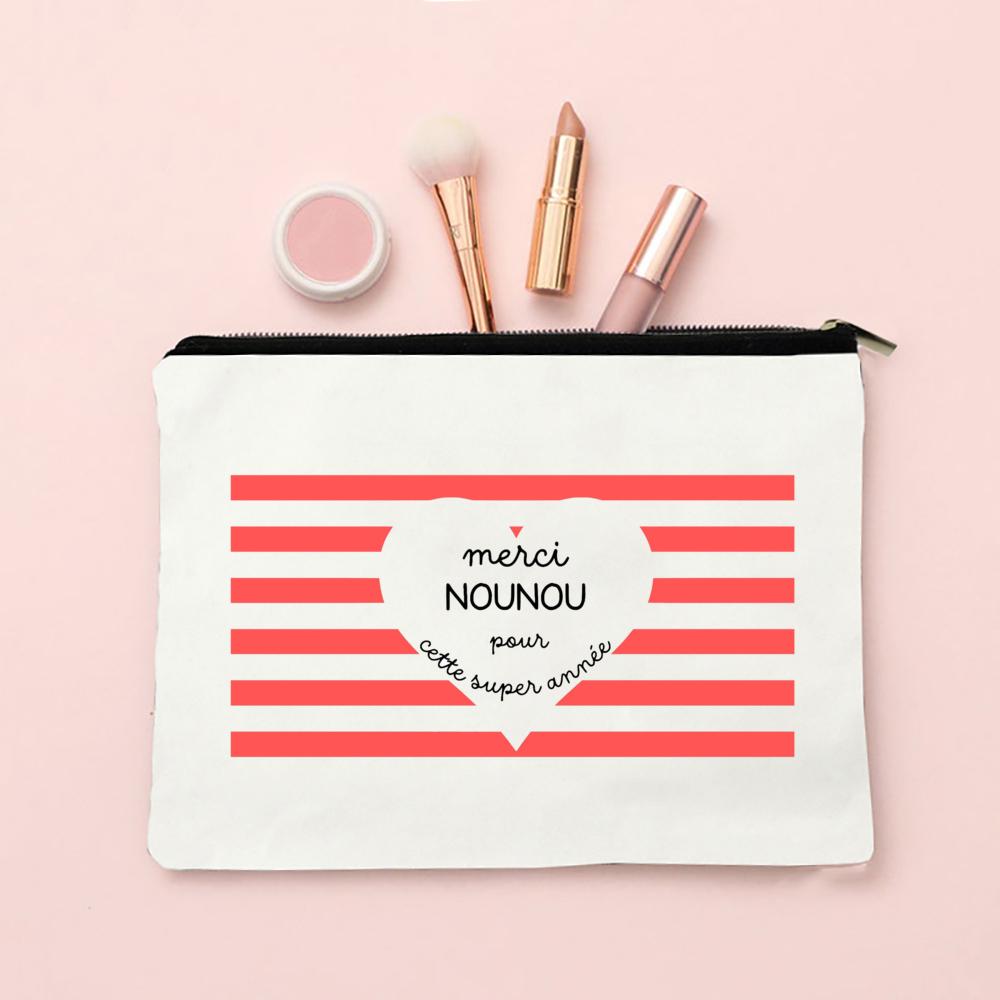 Merci Nounou Print Cosmetic Bag Women Neceser Makeup Bags Canvas Zipper Pouch Travel Toiletries Organizer Thanks Gift for Nounou