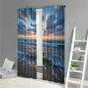 2pcs Tropical Beach Ocean Waves Curtains - Vibrant Sunset Print, Semi-Transparent Polyester, Machine Washable, Perfect for Bedro