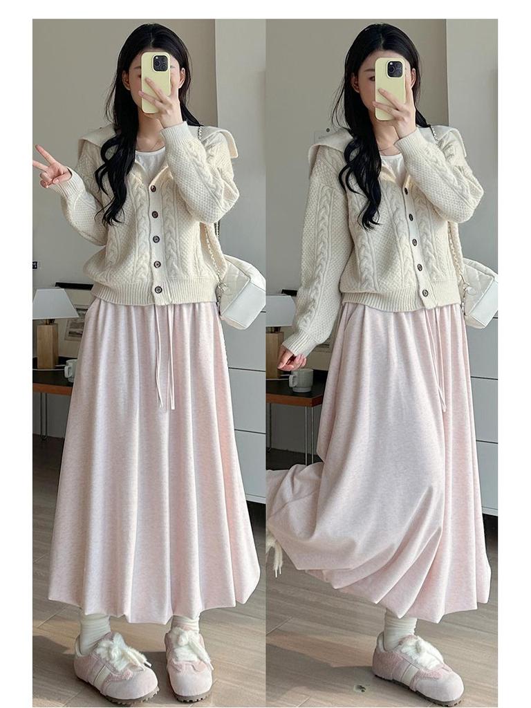 Khaki Sticky Rice Bud A-line Skirt: Women's High Waist Slimming Mid-length for Autumn 2025