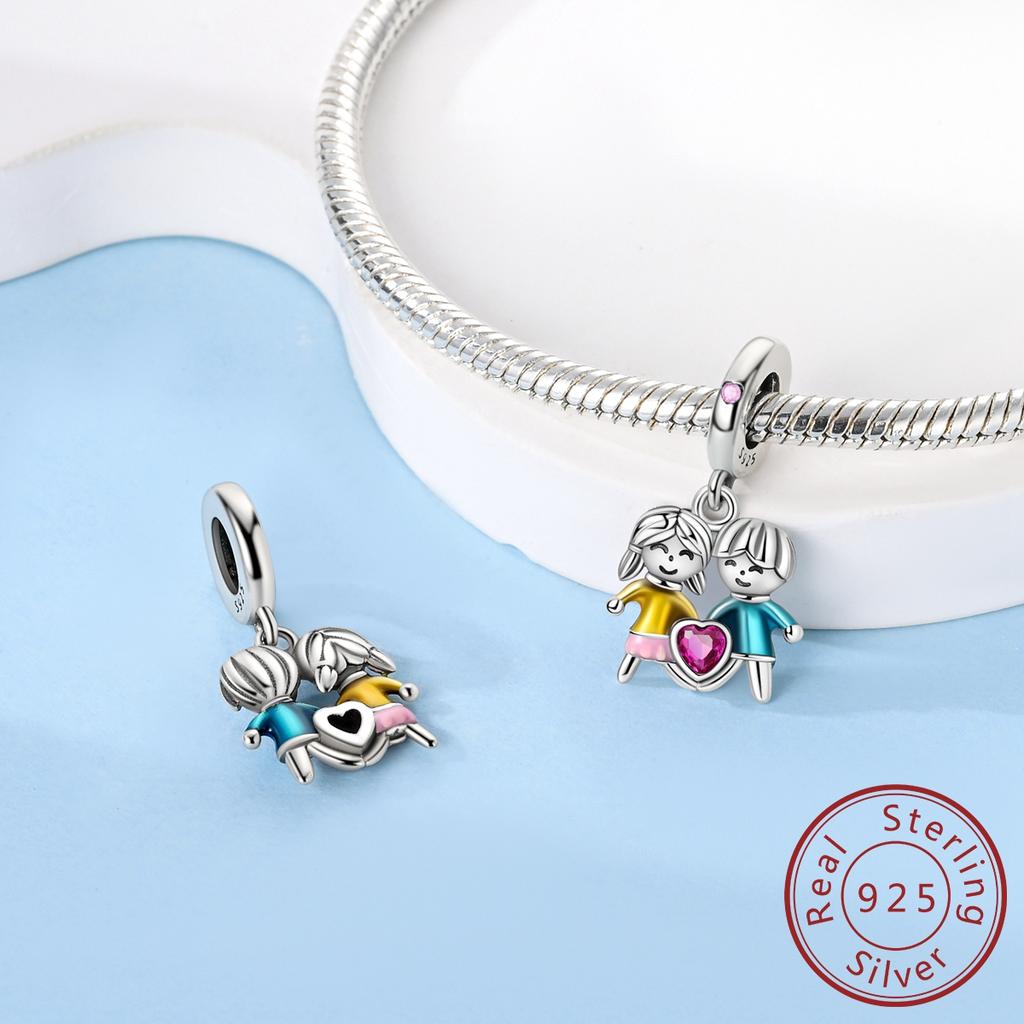 Copper Couple Love Charms Forever Boy Girl Pendant Jewellery Fit Original Bracelet Necklace For Women Diy Gift