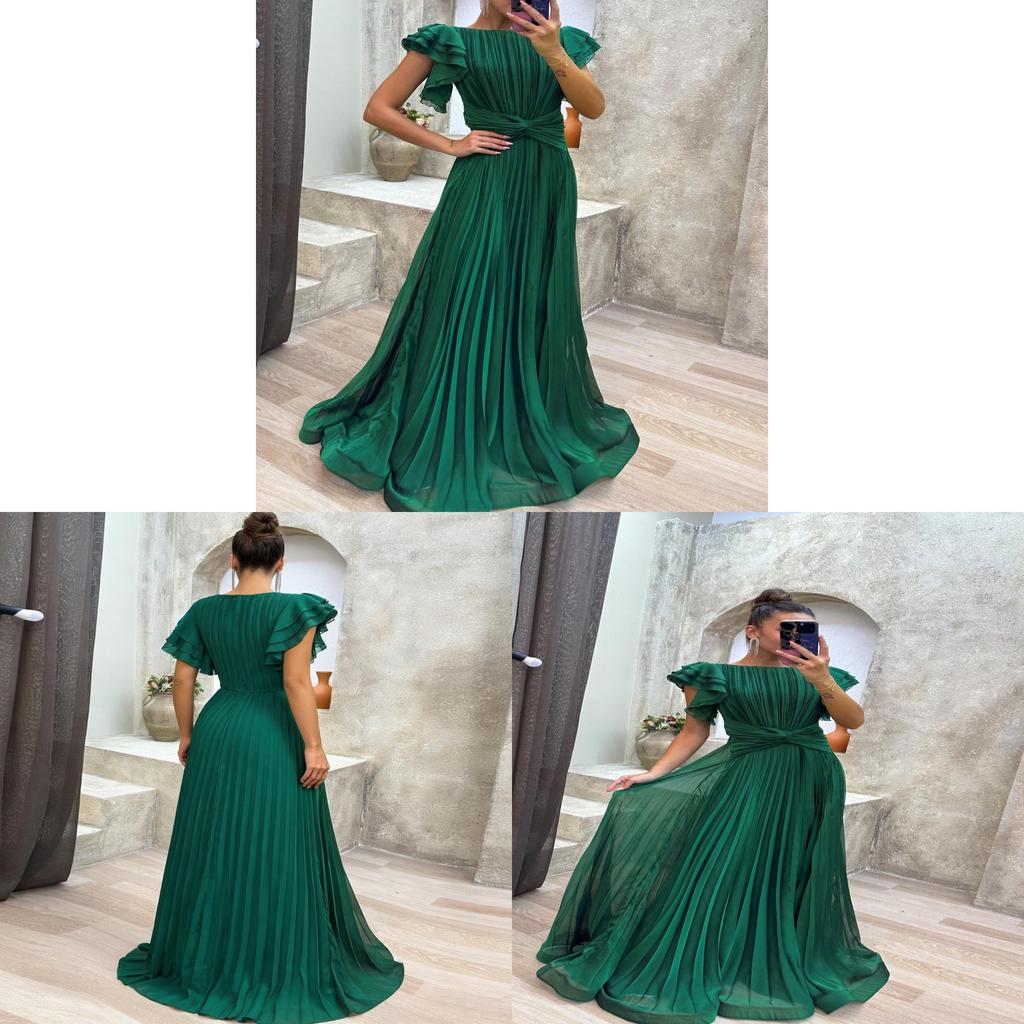 Elegante Abito Lungo in Chiffon con Design Pieghettato per Eventi Formali