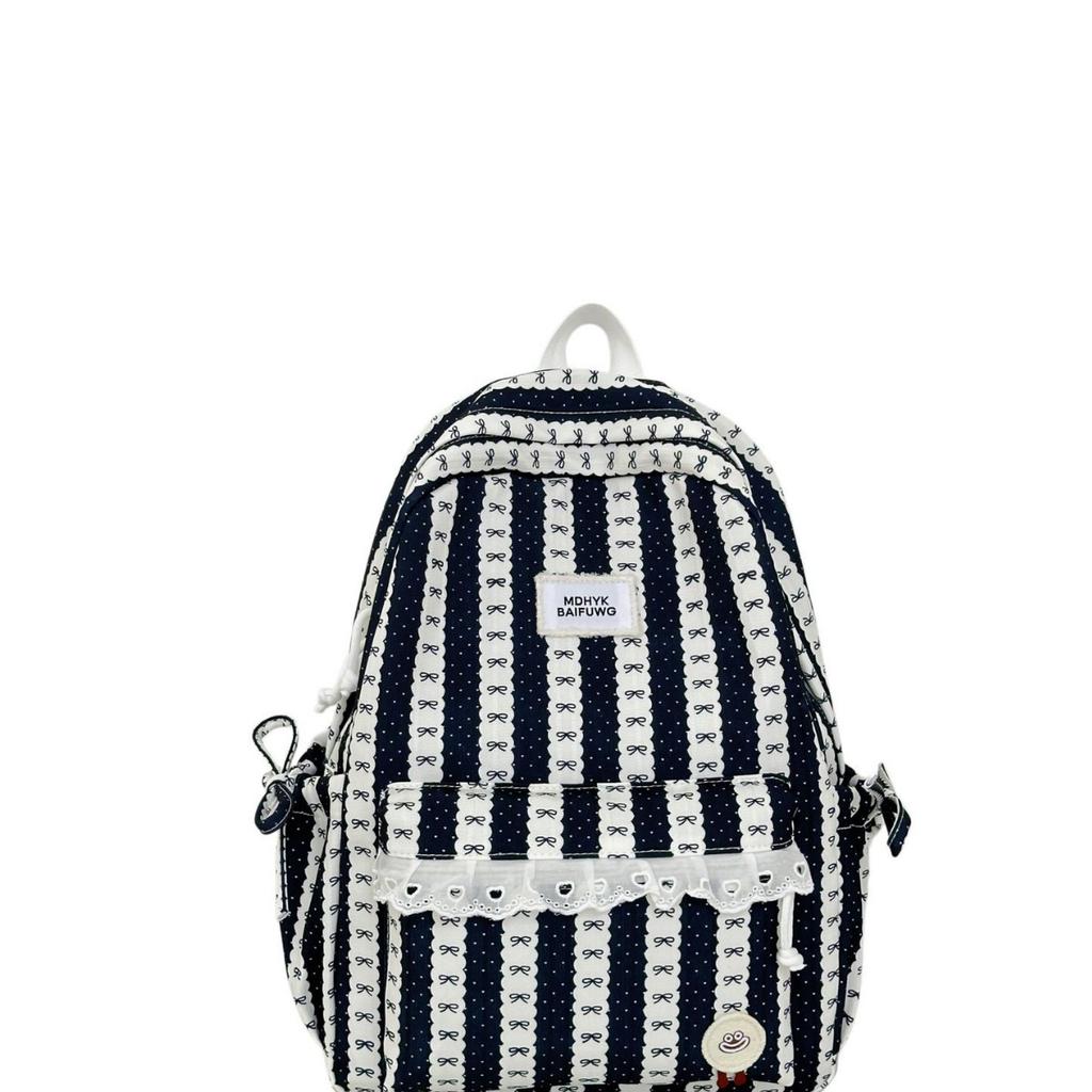 Schoolbag Summer Fresh Peach Light Pink Striped Bow Schoolbag Milk Huhu Sweet Girl Heart Girlfriend Travel Backpack