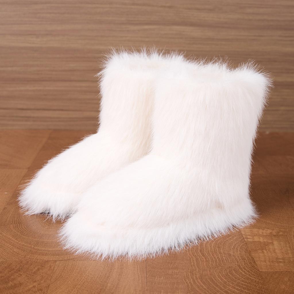 Cross-border Foreign Trade Wholesale Long-haired Women's Boots Winter Warm Indoor High Barrel Boots Bag Heel Thickened Non-slip Home Cotton Shoes