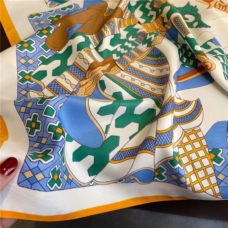 Frühling Sommer Koreanisch Luxus Damen 90X90cm Quadratischer Schal Druck Mode Haarband Schal Band Wickeltuch Halstuch Haarband Bandana