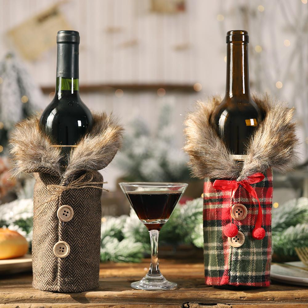 Christmas Wine Classy Bottle Wraps Stylish Striped Plaid Material Ideal For Holiday Parties