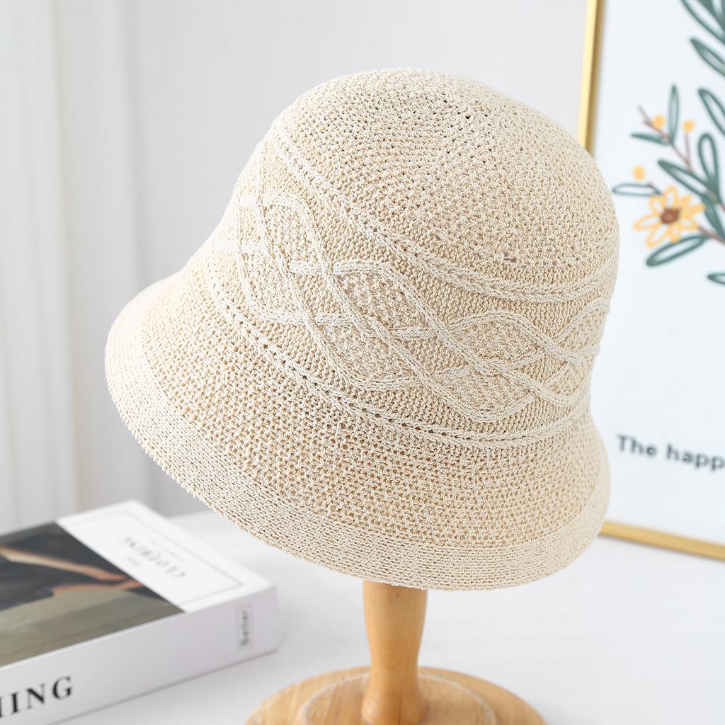 Cross Texture Knitted Bucket Hat Women's Spring and Autumn New Casual Sunshade Basin Hat Sunscreen Sun Hat Tide Shows Small Face
