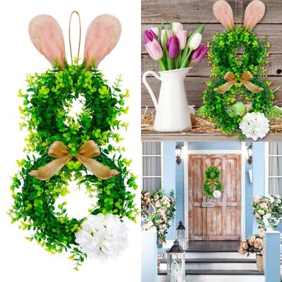 Lovely Rabbit Shaped Wreath Easter Charm Window Door Hanging Decoration Delicate Ornament Decor for Home Offices