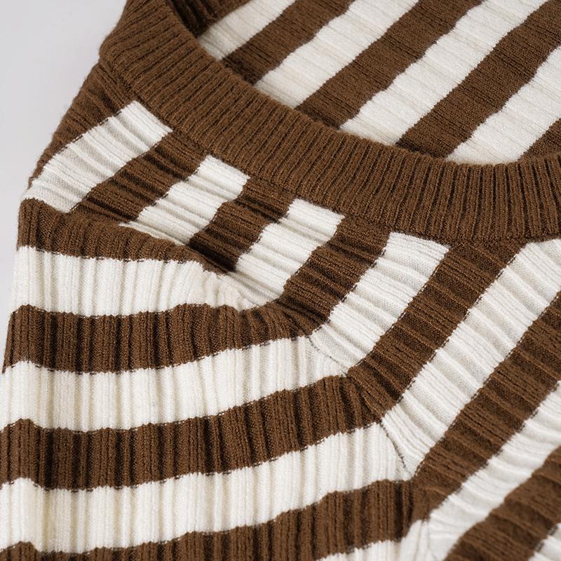 European & American Retro U-Neck Color Block Stripe Knit Sweater - Women's Casual Long Sleeve Top