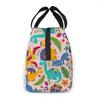 Cartoon Dinosaur Canvas Portable Cooler Lunch Bag Fashion Thermal Insulated Food Bags Food Picnic Lunch Box Bag for Adult Kids