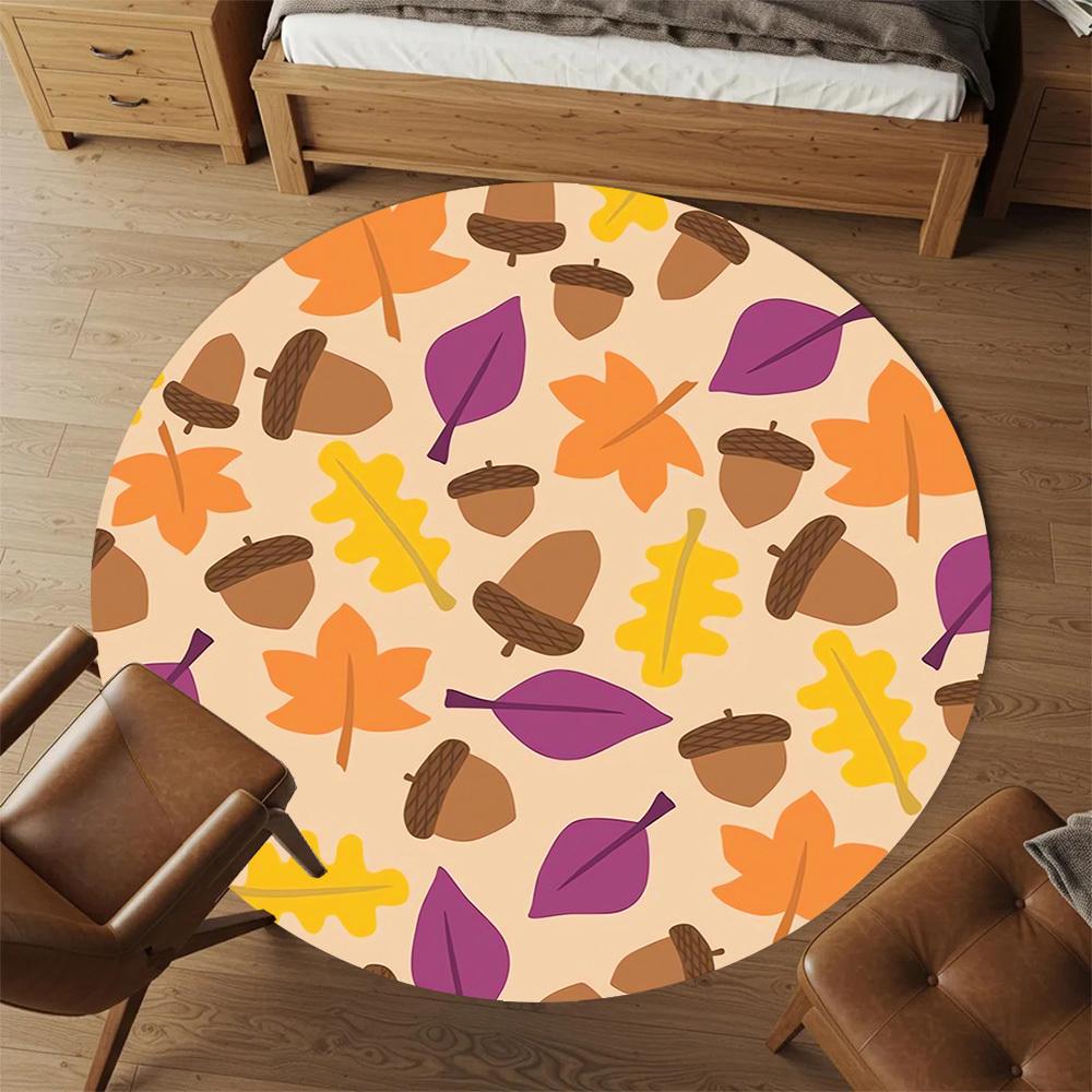 1pc Autumn Leaves Acorns Round Chair Mat Area Rug - Non-Slip, Floor Mat for Office, Bedroom, and Indoor Decor C1118120