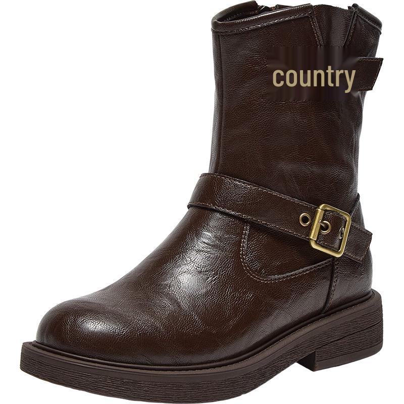 Women s Retro Chunky Heel Western Ankle Boots 37