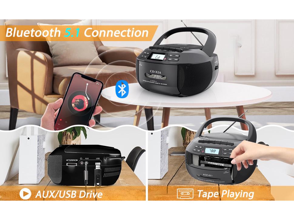 Grenzüberschreitende Bluetooth Boombox: CD/USB/Radio/MP3-Player