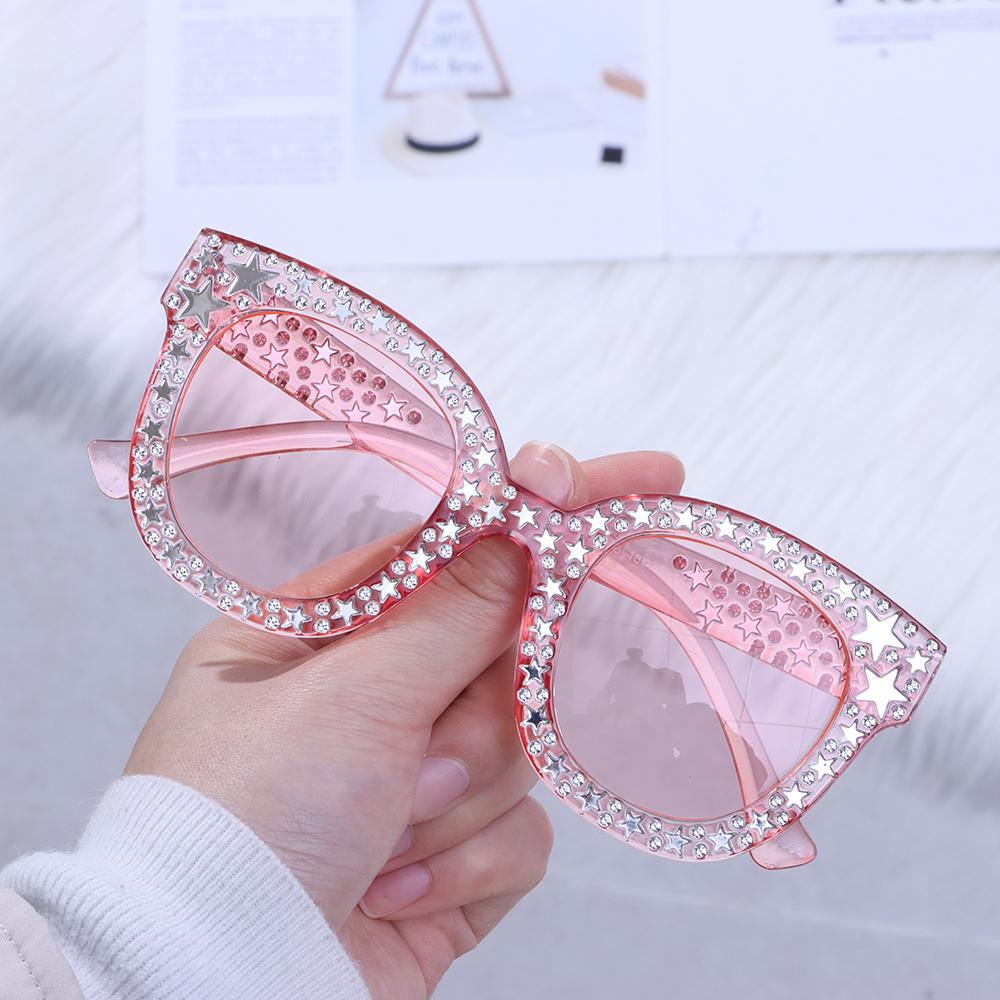 Crystal Rhinestone Frame Sunglasses for Women Vintage Cat Eye Sun glasses Sparkling Star Sunglasses Fashion Mirror Shades