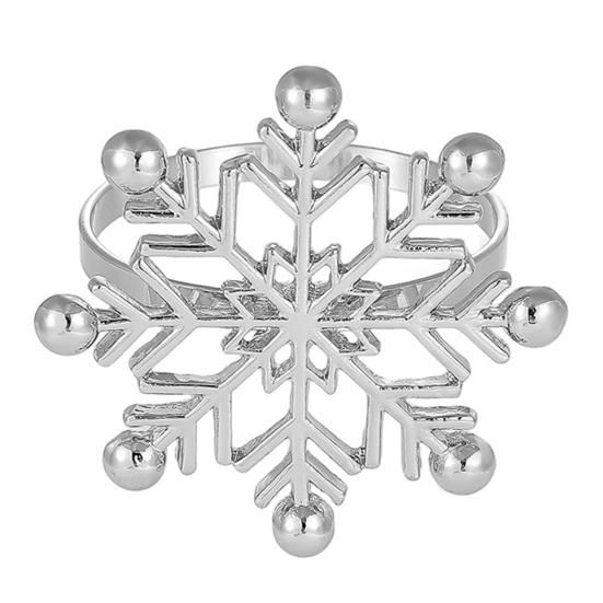 1/2/6Pcs Golden Metal Napkin Ring Faux Pearl Decor Snowflake Design Winter-themed Napkin Holders Weddings Parties Table Decor