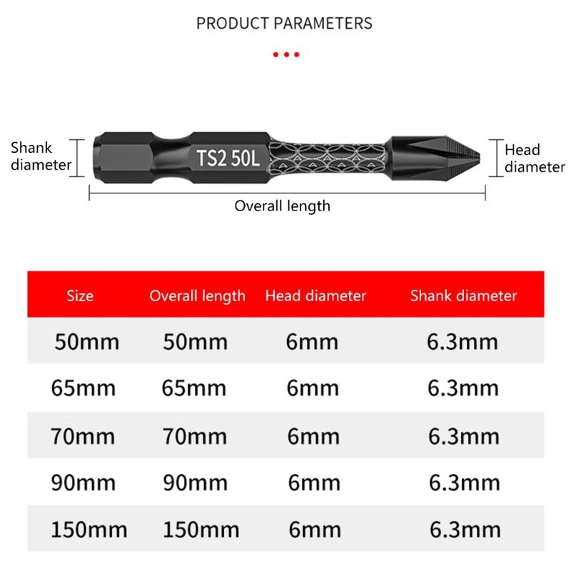 PH2 Magnetic Screwdriver Bit Steel Not  Slip Designs High Torques Screwdriver High Hardness Tool for Power Drilling Tool