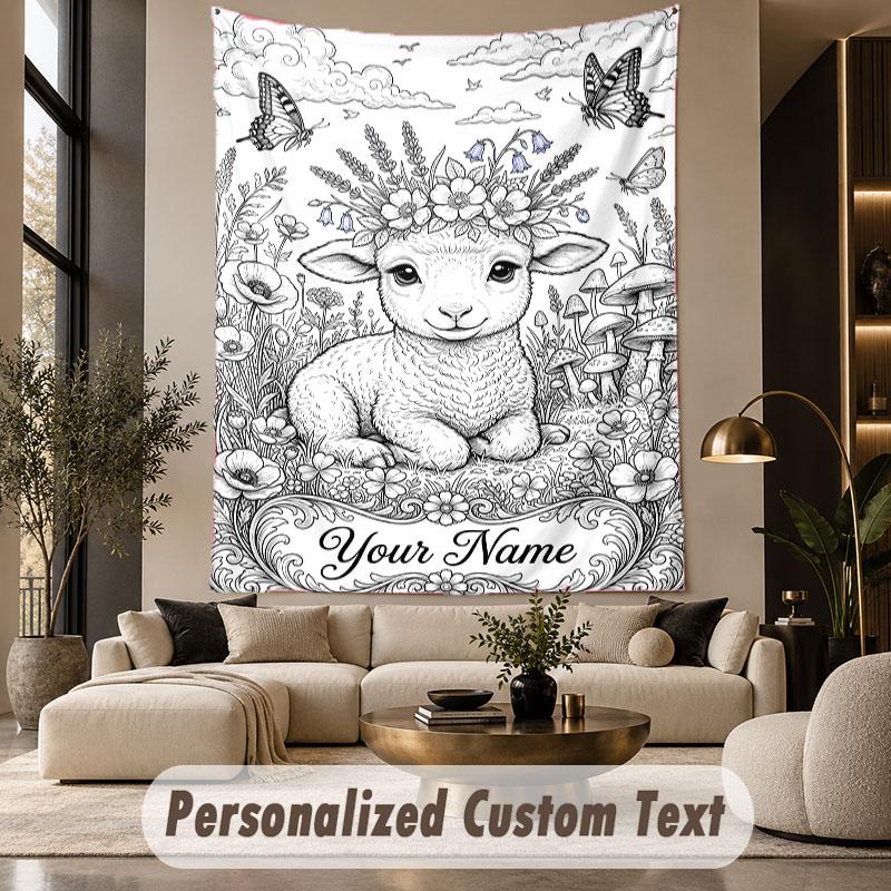 Floral Garden (621) Theme Wall Tapestry Customized With Name Text Personalized Hanging Tapestry For Bedroom Living Room Decor