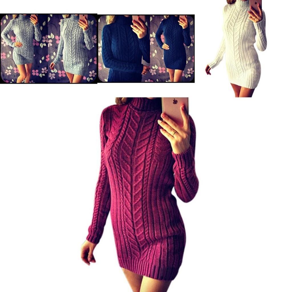 Sexy Autumn And Winter Knit Dress Slim Fit And High Collar Twist Design