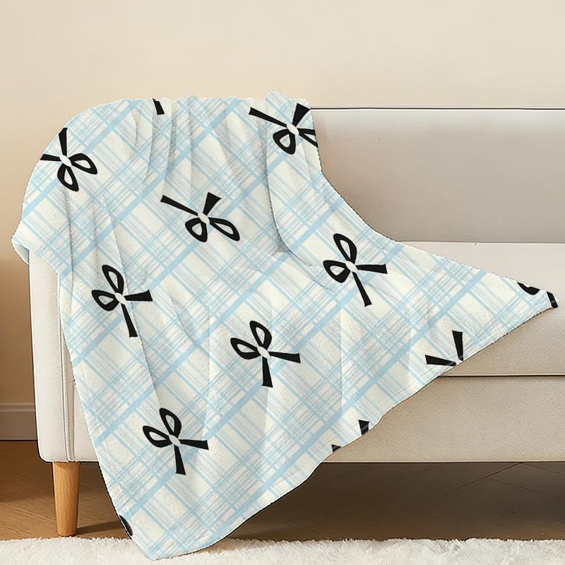 Flannel Blanket: Soft Warm Plush Throw with Bow Knot, High-Density Flannel, Cozy Home & Car Use, Ideal for Christmas, Halloween & Sweet Sleep Decor