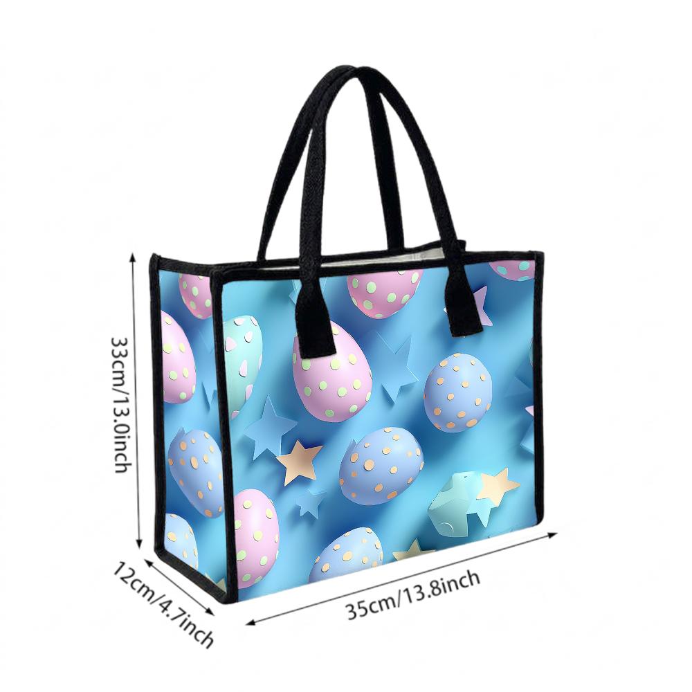 Cute Easter Egg Print Tote Bag Fashionable Reusable Portable Casual Shopping Handbag for Daily Use