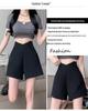 Women's Gray High-Waisted A-line Wide-Leg Suit Shorts - Slimming & Versatile for Summer 2024