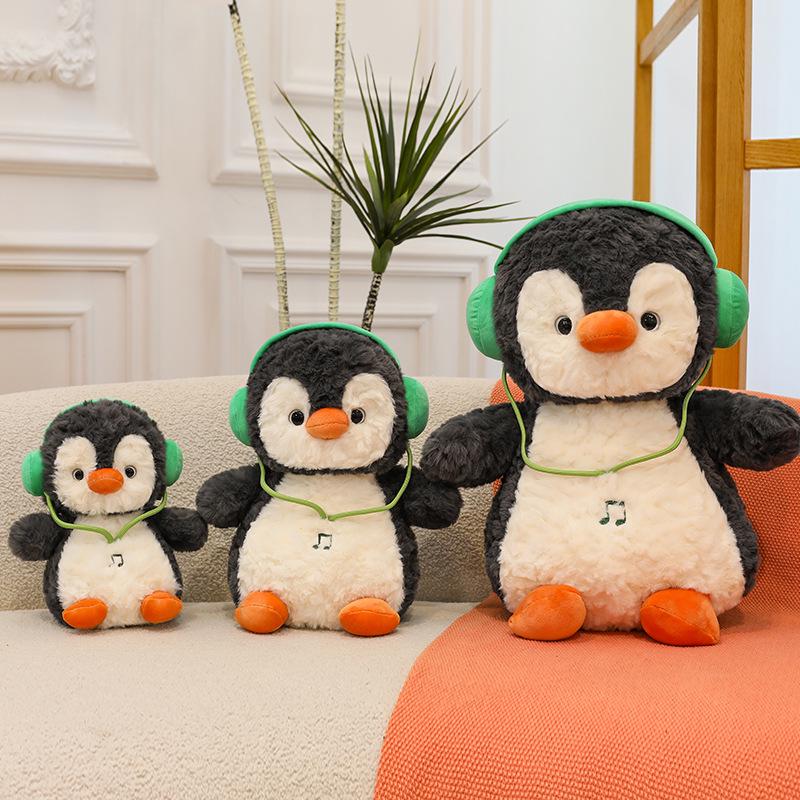 Chubby Penguin Plush Toy with Fun Headphones - Cute Cartoon Doll Gift for Girls