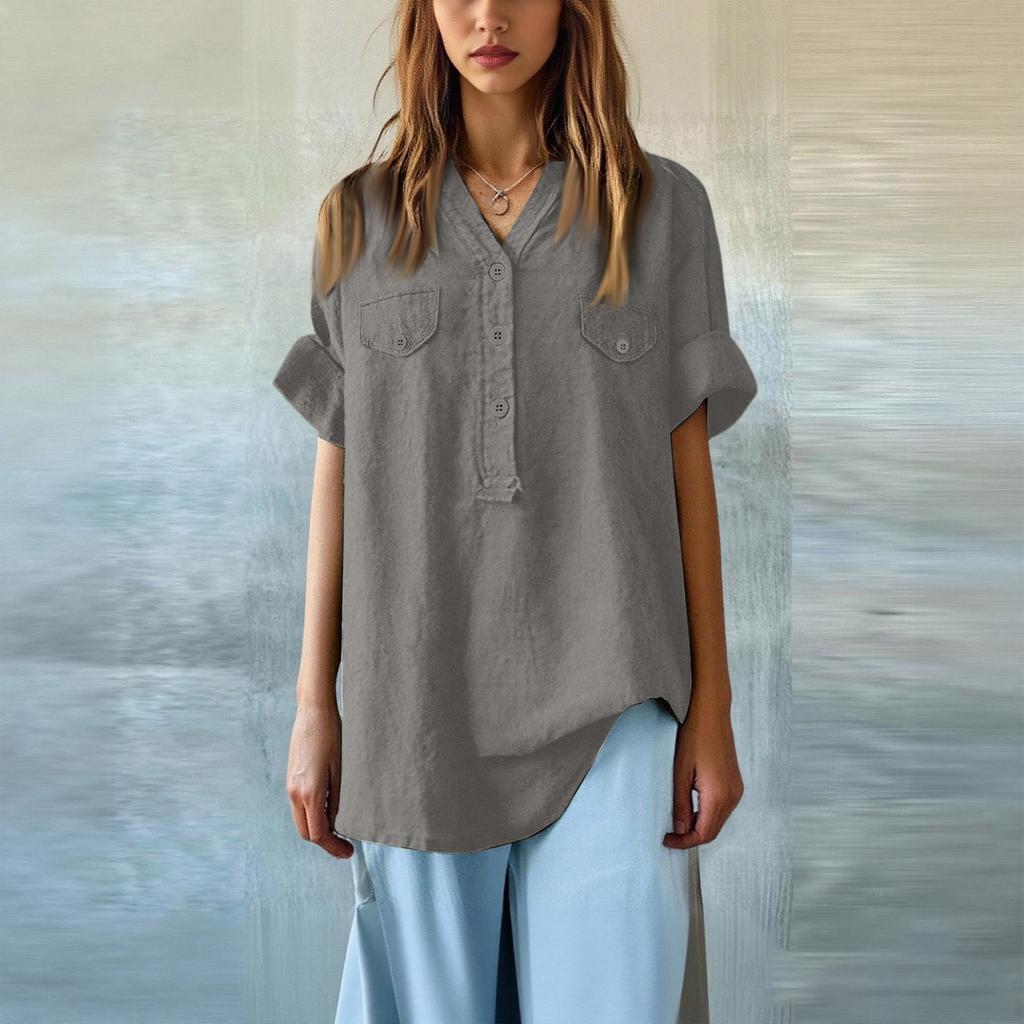 Women's Fashion Loose Casual Summer V-neck Short Sleeve T-shirt