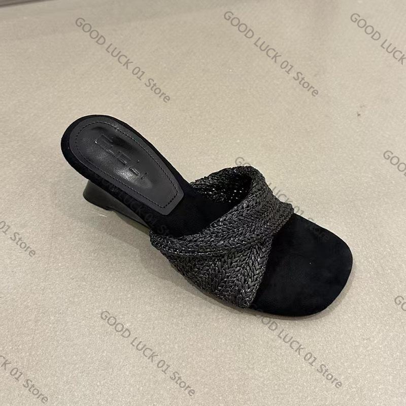 

Fashion 2025 New Female Summer Beach Wedges Slippers Slides For Women Heeled Shoes Fashion Shallow Ladies Wedges Slippers Sandals Shoes 35