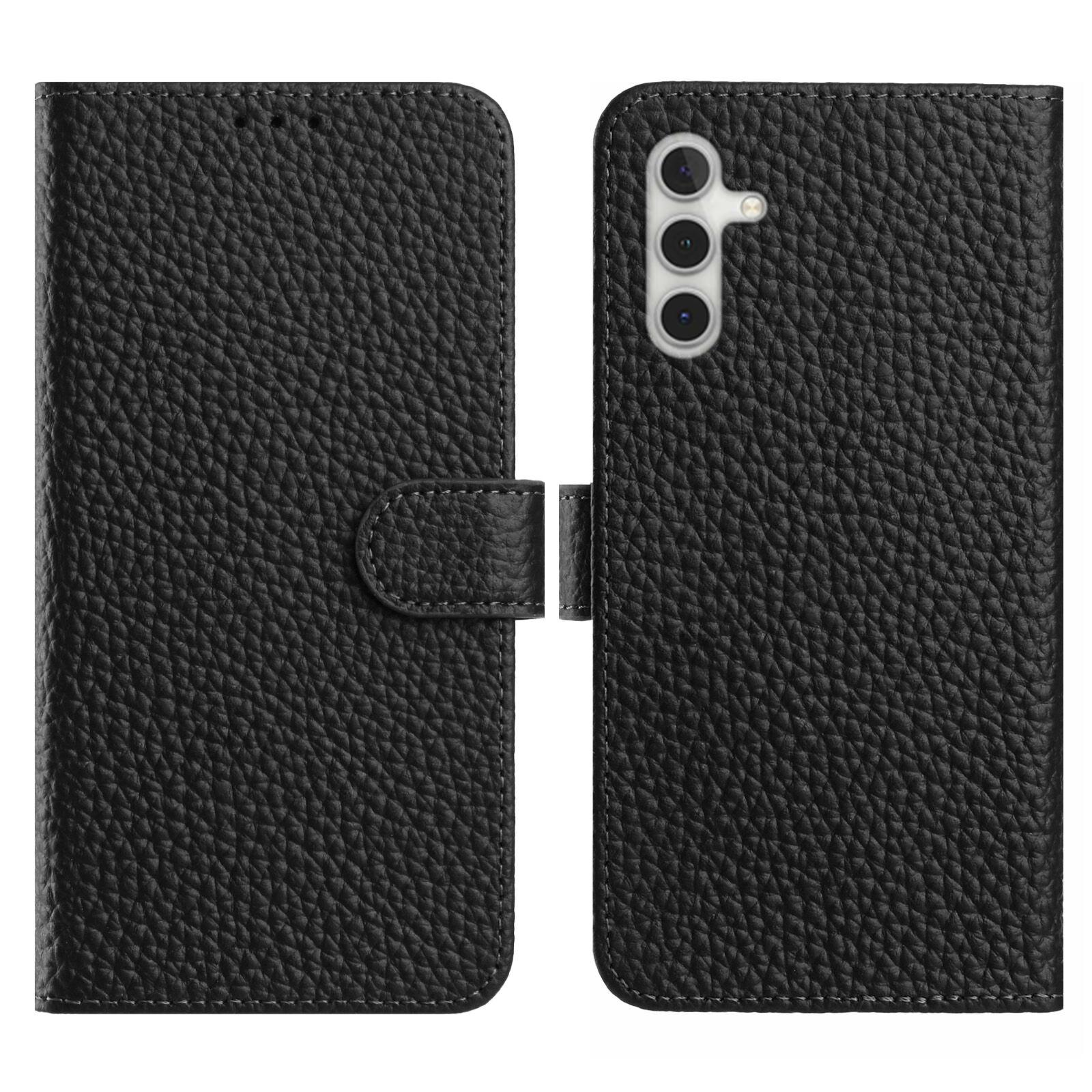 

For Samsung Galaxy A05s 4G/F14 4G Case Wallet Stand Litchi Texture Genuine Cow Leather Flip Phone Cover Black