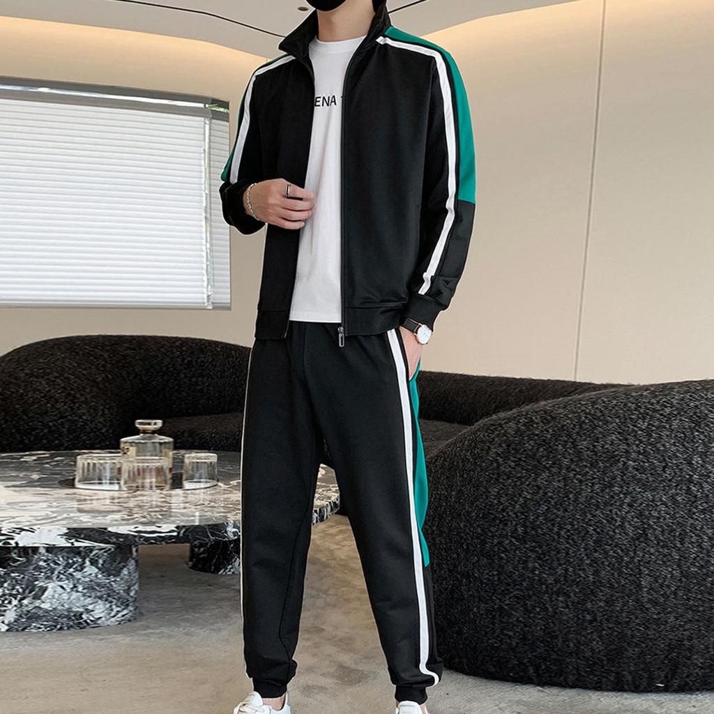 Fashion Korean Version Men's Patchwork Zippered Sportswear+Pants Set  New Spring Autumn Casual Jogging Fitness Two-Piece Set