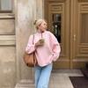 European and American style year winter new pink sweet round neck pullover lazy sweater