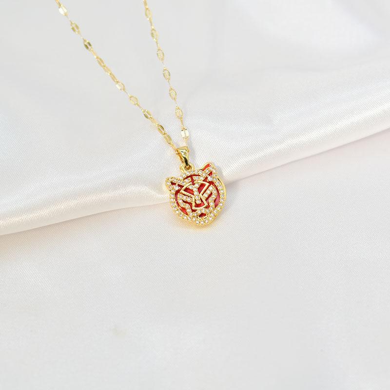 Design Round Tiger Necklace Women'S Guochao Retro Personality Versatile Exquisite Zodiac Pendant Accessories