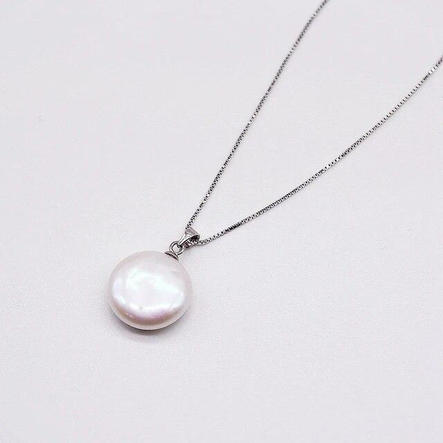 Женское ожерелье с подвеской из натурального жемчуга, серебряное ожерелье, белое/черное/серебристо-серое, серебряное ожерелье с подвеской в ​​виде монеты