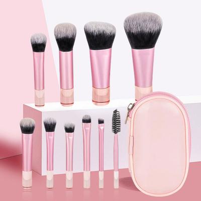10 Piece Mini Portable Makeup Brush Set a Travel Essential Multi Functional Soft Bristle Brushes with Included Storage Pouch