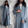 MQ218 Modest Draped Satin Abaya Cardigan: Elegant Women's Long Coat