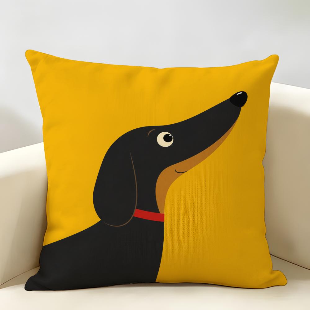 Cute Puppy Pattern Cushion Cover Durable Hypoallergenic Organic Linen Pillow Cover Short Size Washable Skin-Friendly