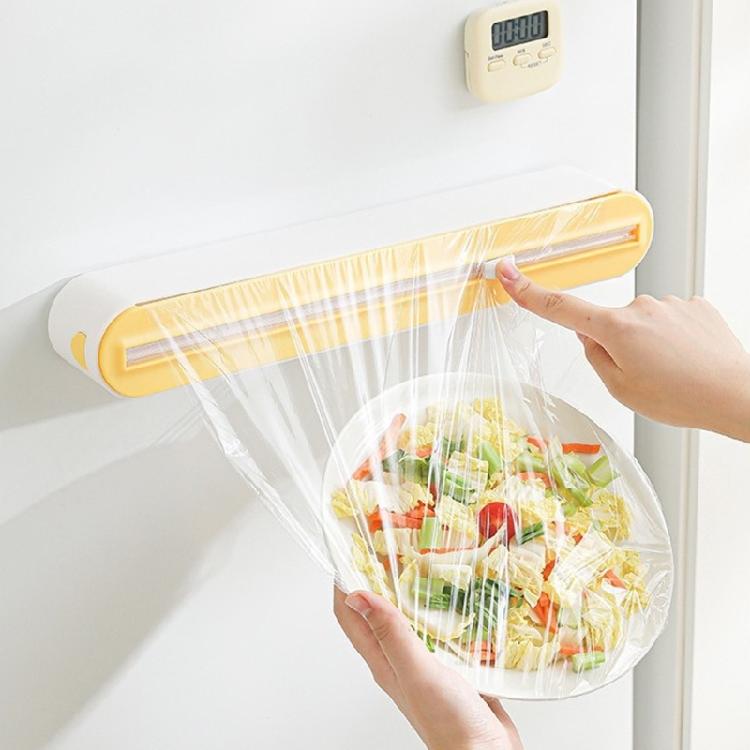 Magnetic Plastic Wrap Dispenser with Slide Cutter Space Saving Kitchen Organizers Single-Hand Operation for Aluminum Foil